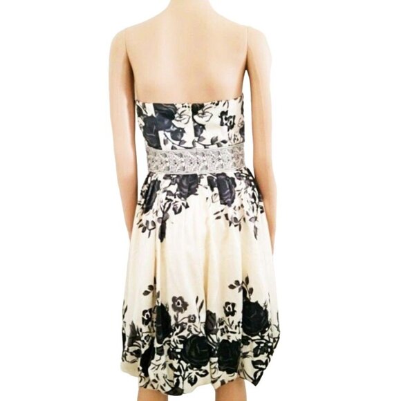 Forever 21 Women's Black Floral Beaded Waist Strapless Bubble Dress Size Medium - Picture 4 of 13